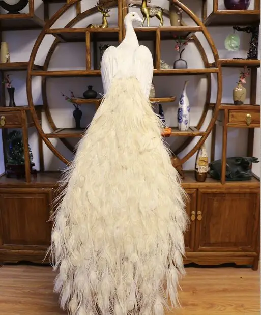 Реалистичная игрушка птица большие 150 см белые перья модель павлина ручная