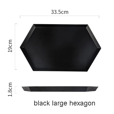 black large hexagon Скандинавские пластины из нержавеющей стали Геометрическая серия ромбовидный комбо лоток креативный металлический блюдо для завтрака - Цвет: black large hexagon