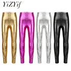 YiZYiF брюки для девочек металлического цвета блестящие Стрейчевые леггинсы облегающие брюки леггинсы Джаз балетные костюмы для детей соревнований по джазовым танцам