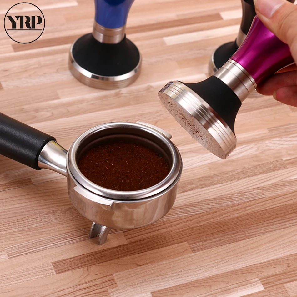

YRP New Design Stainless Steel 58mm Solid Ripple Broom adjustable Coffee Tamper Barista Espresso Maker Coffee Grind Press Hammer