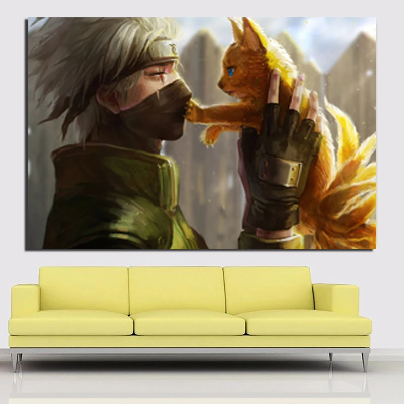 Мультяшный комикс Наруто кошка холст живопись плакаты принты Мраморная