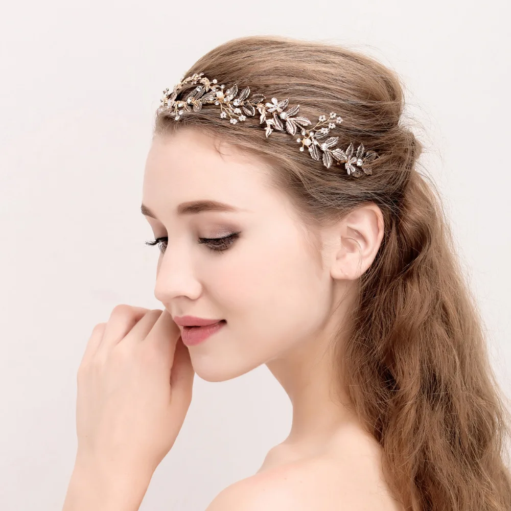 Античная повязка на голову с золотыми листьями для невесты тиара ручной работы