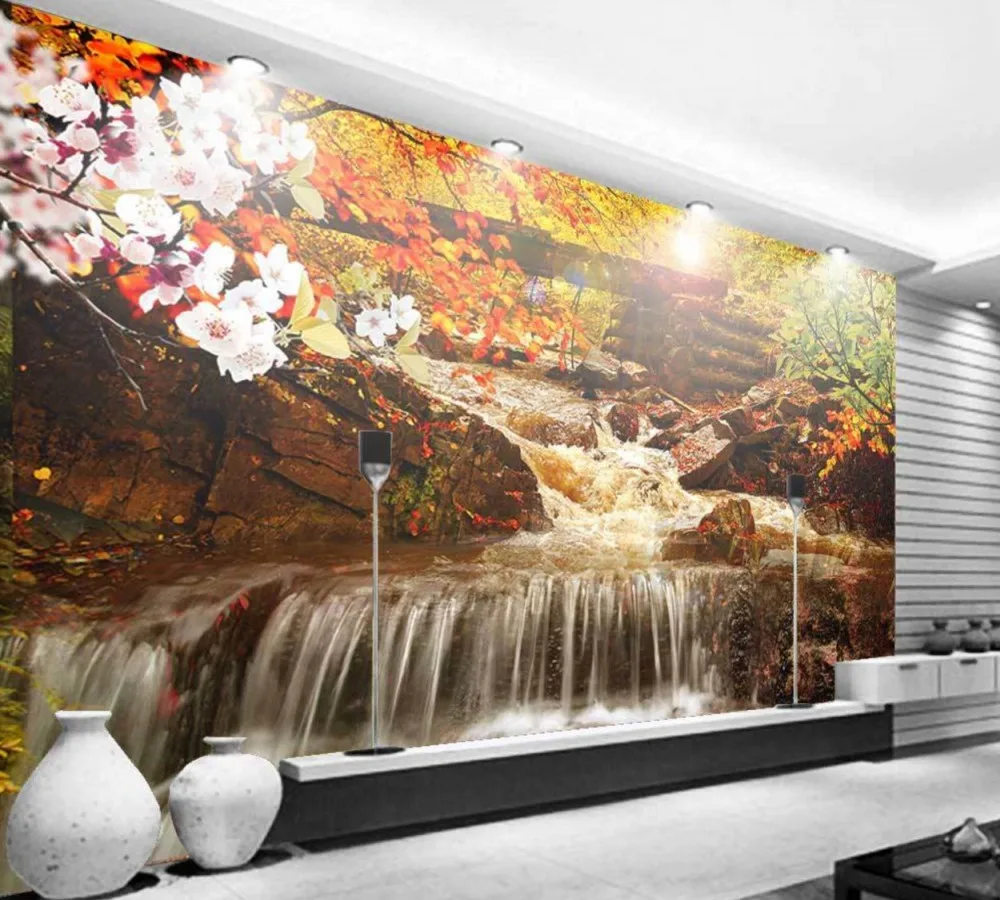 Free Shipping Aesthete Mood Waterfall Scenery Oil Painting Entrance Wall Custom 3D Wallpaper Autumn Living Room Mural | Обустройство
