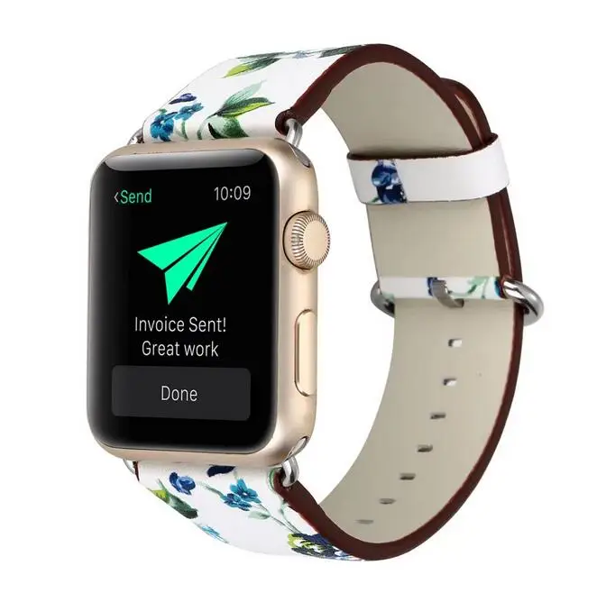 Национальная кожаная Петля с цветочным принтом для iwatch 5 4 3 2 1 ремешок для Apple Watch 38 мм 42 мм 40 мм 44 мм браслет для наручных часов