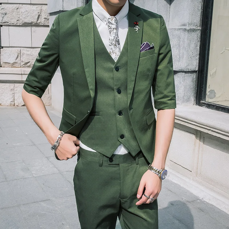 

Terno Slim Masculino Slim Fit Solid Color 3Pcs Sets Coat Vest Nine-sleeves Pants Groom Dress Business Formal Wear Male