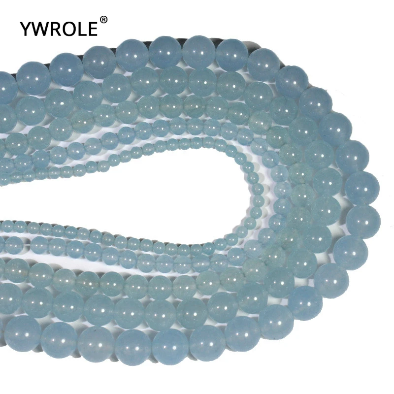 Нитка 15 ''светло-небесно-голубой белый камень крашеный круглый бисер для