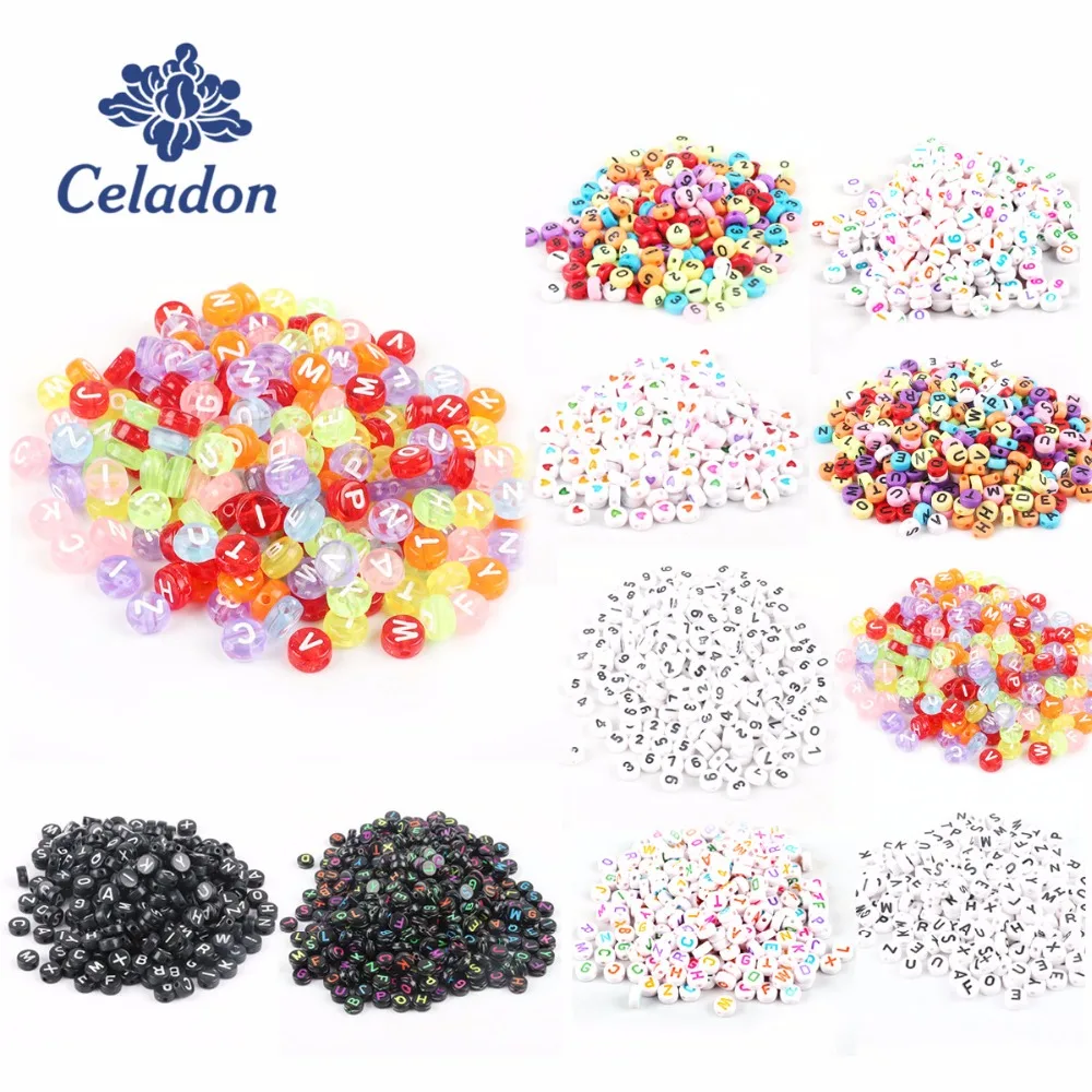 Акриловые бусины россыпью круглые с буквами алфавита цифрами 4x7 мм аксессуары