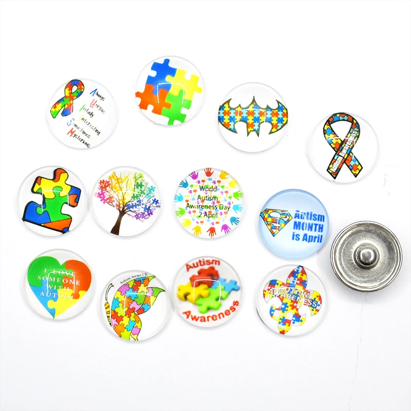 

100 шт. смешанные Имбирные застежки-кнопки «сделай сам» для лечения аутизма безусловная любовь стеклянные застежки-пуговицы 18 мм браслет оже...