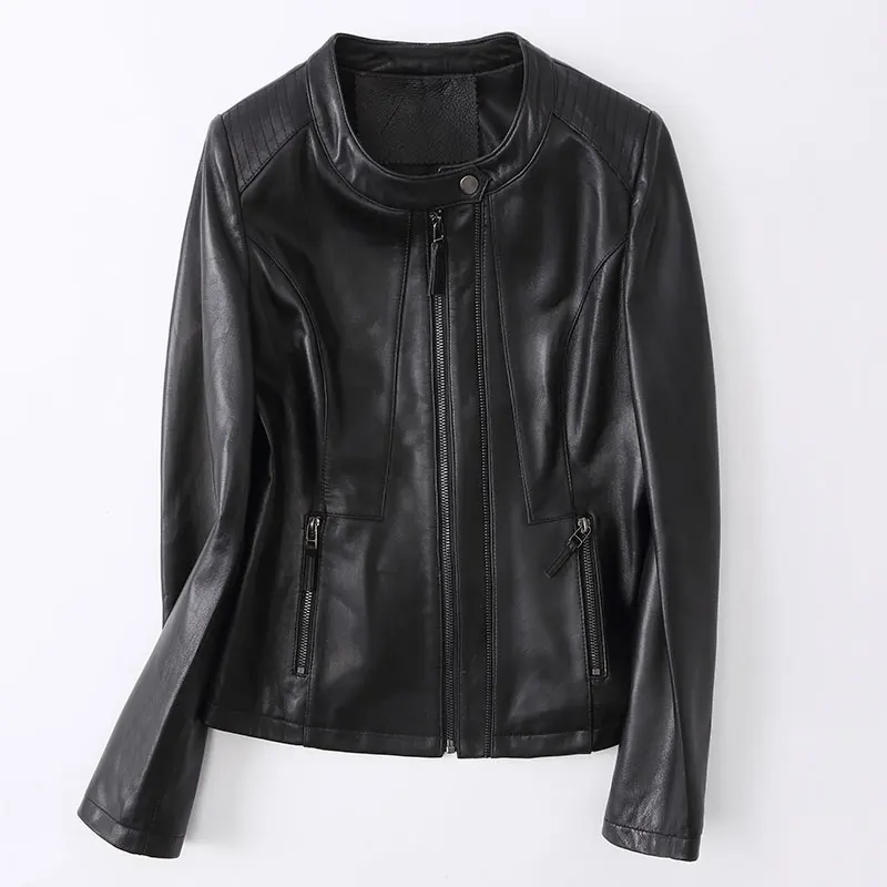 2018 новая овечья кожа haining пальто женские короткие локомотива JV 79238|Кожаные куртки|
