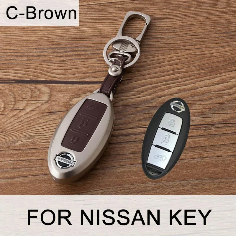 C-Brown SNCN оцинкованной сплав+ кожа ключа автомобиля чехол Shell для Nissan Versa листьев Sentra Altima Rogue ногами X- trail Qashqai брелки - Название цвета: C-Brown