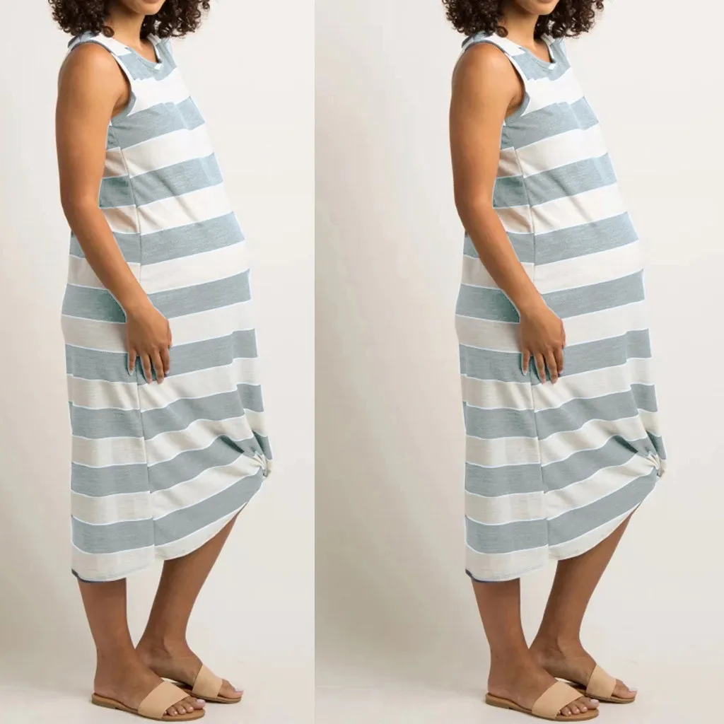 Платье для беременных без рукавов с полосатым принтом сарафан грудного