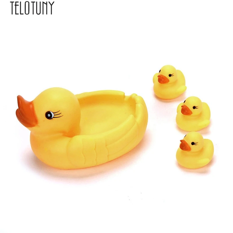 

TELOTUNY 4 шт., милый детский бассейн для младенцев с уткой, игрушка для душа, резиновая гоночная игрушка для мамы и ребенка, пищащие утки, Семейна...
