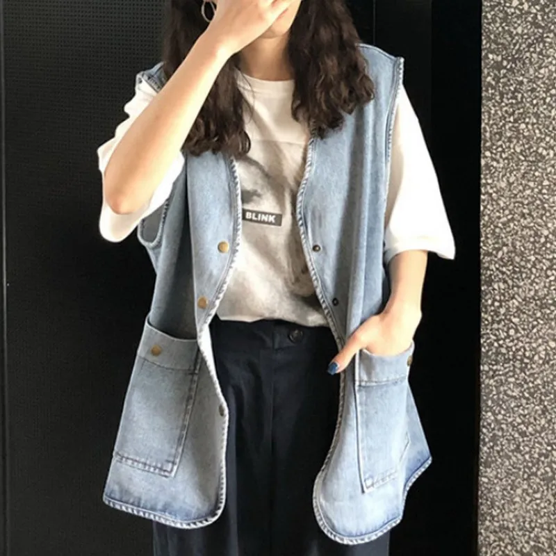 Весенне летнее джинсовое пальто для женщин Корейская однобортная