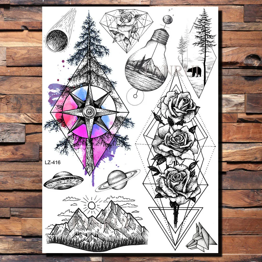 Большие фальшивые татуировки Star Planet Tree для мужчин и женщин Детские Временные