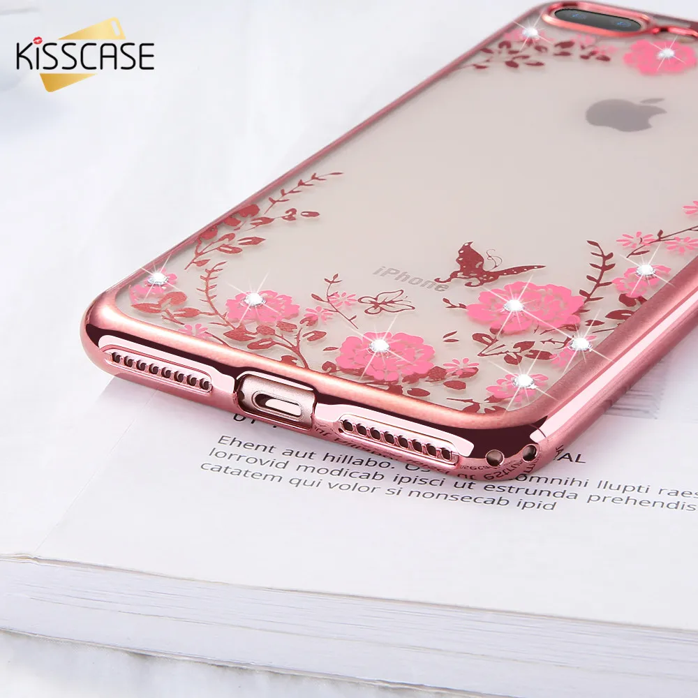 KISSCASE Универсальный цветочный узор чехол для iPhone 6s 6 7 8 Plus Блестящий Алмаз