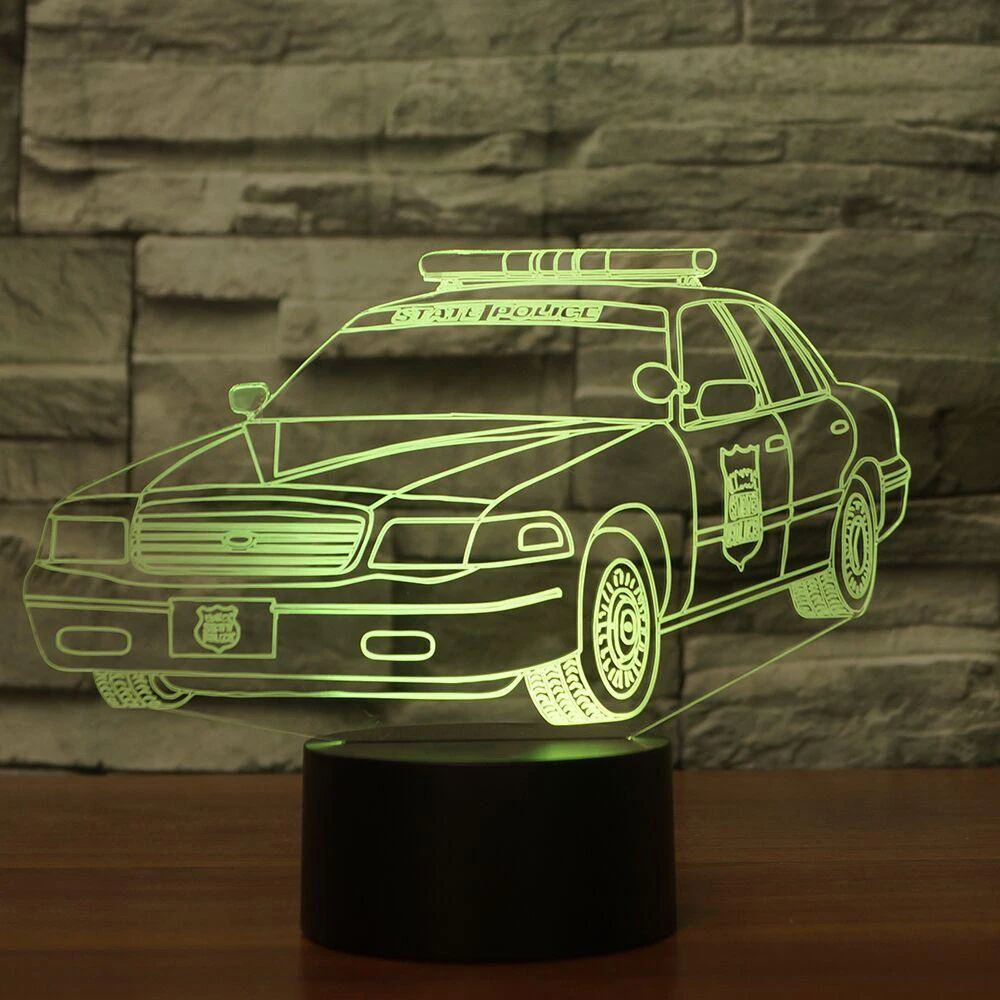 3D ночник для полицейской машины автомобильная лампа Usb 7 видов цветов сменный