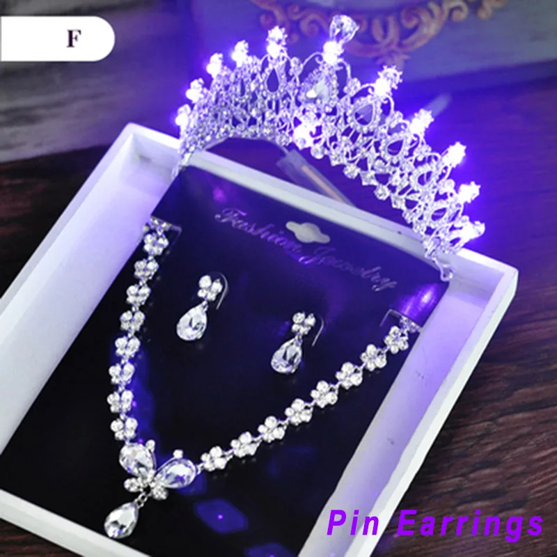 F Purple Light Pin Свадебные Ювелирные наборы корона ожерелье серьги серебро Диадема из хрусталя и жемчуга день рождения Аксессуары для волос невесты Женщины - Окраска металла: F Purple Light Pin