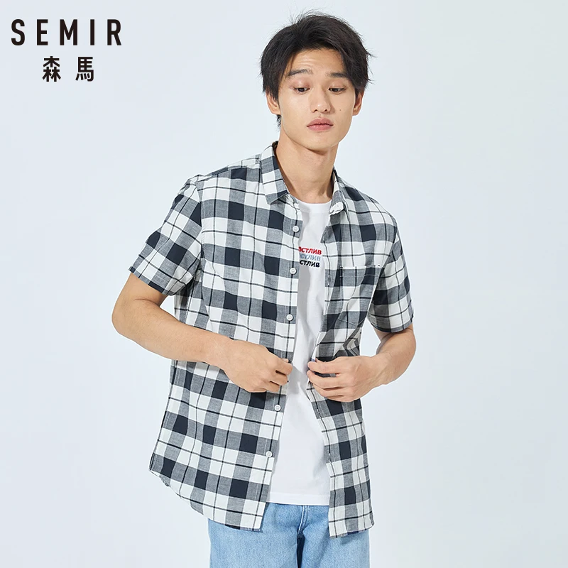 Мужская клетчатая рубашка SEMIR Корейская Повседневная с коротким рукавом