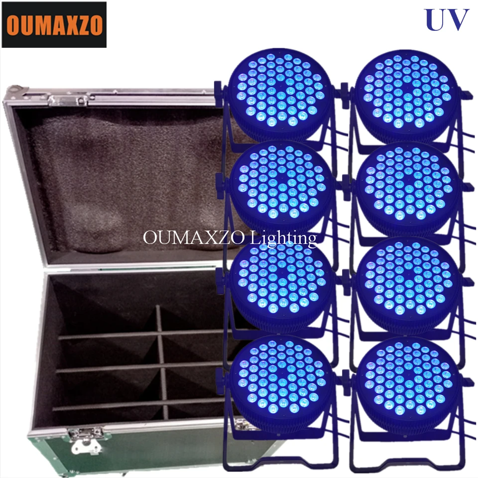 

8pcs/lot&flightcase slim flat 54pcs 3W UV Led Dj Light Led par stage light 54pcs led par 64 light DJ stage dmx512 wash par can