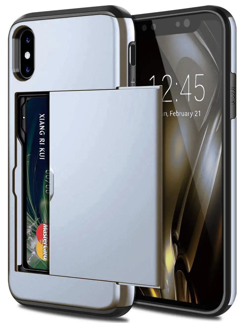 Silver Защитный сдвигающийся Чехол для карт iPhone X XS Max XR 7 8 Слот для карт чехол для iPhone 7 8 Plus XR X чехол для iPhone 5 5S 6 6 S Plus - Цвет: Silver