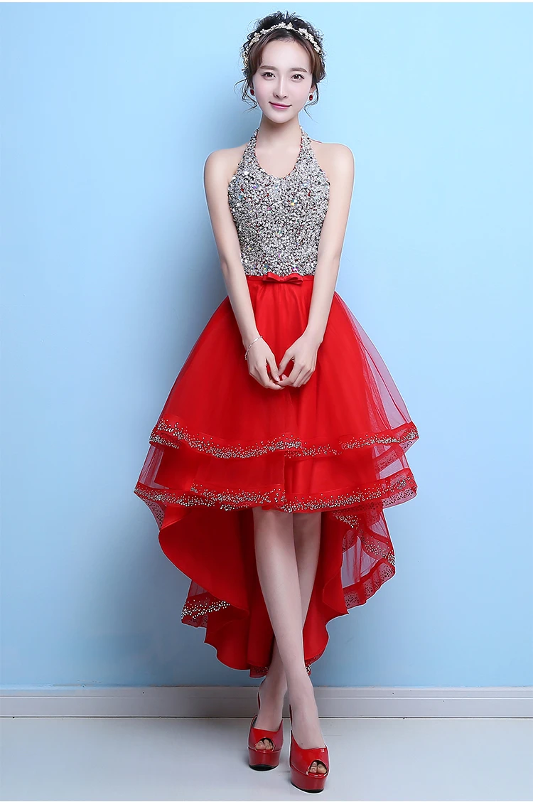 Новый стиль короткий передний долго назад бурение-фрезерный тюль пром платья 2016