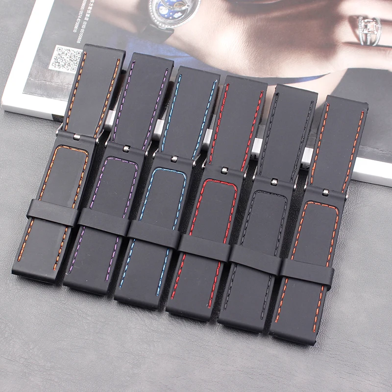 Men's silicone strap 22mm ladies outdoor sports waterproof and sweat-proof suture rubber strap buckle accessories