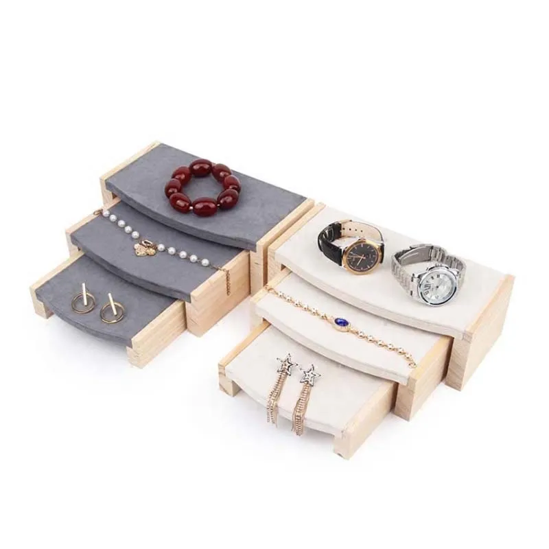 

2019 Mordoa Jewelry Jade Counter Display Jewelry Necklace Ring Jewelry Display Rack Stand Bamboo Stool Three-piece Suit