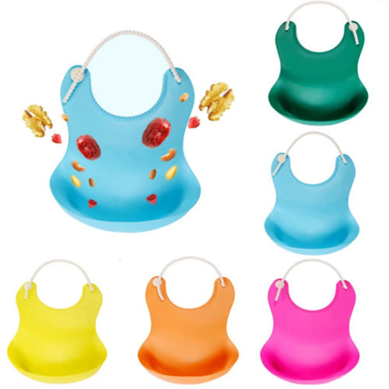 Washable Waterproof Cute Baby Soft Feeding Silicone Bib Saliva Dripping Kid Infant Lunch Bibs Food Catcher Pocket | Детская одежда и