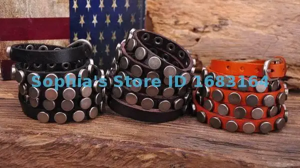 S317 Black Rock R&ampB Round Studs Multi 5-Wrap Leather Wristband Bracelet Bangle Mens | Украшения и аксессуары