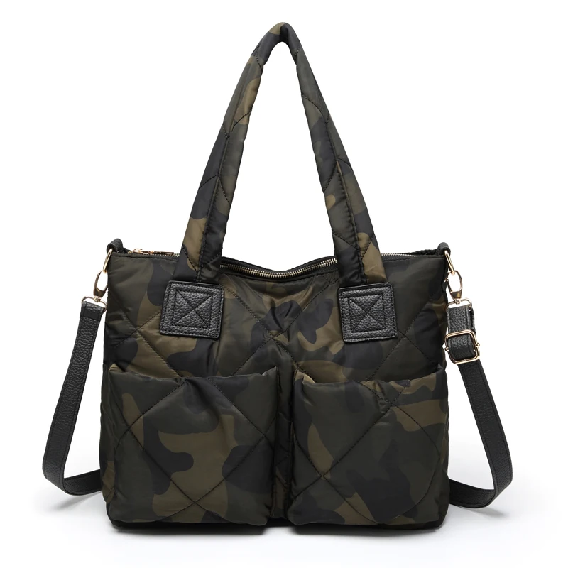 camouflage Down Feather Padded Lady Shoulder Crossbody Bag New Winter Space Bale Handbags Woman Casual Space Cotton Totes Bag - Цвет: camouflage
