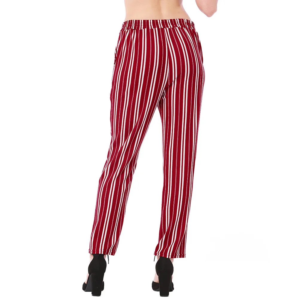 BIMIDENGB 2019 Vertical Striped Skinny Pants Women Elastic Mid Waist Pocket OL Style Work Trousers 2018 Summer Long Pencil | Женская