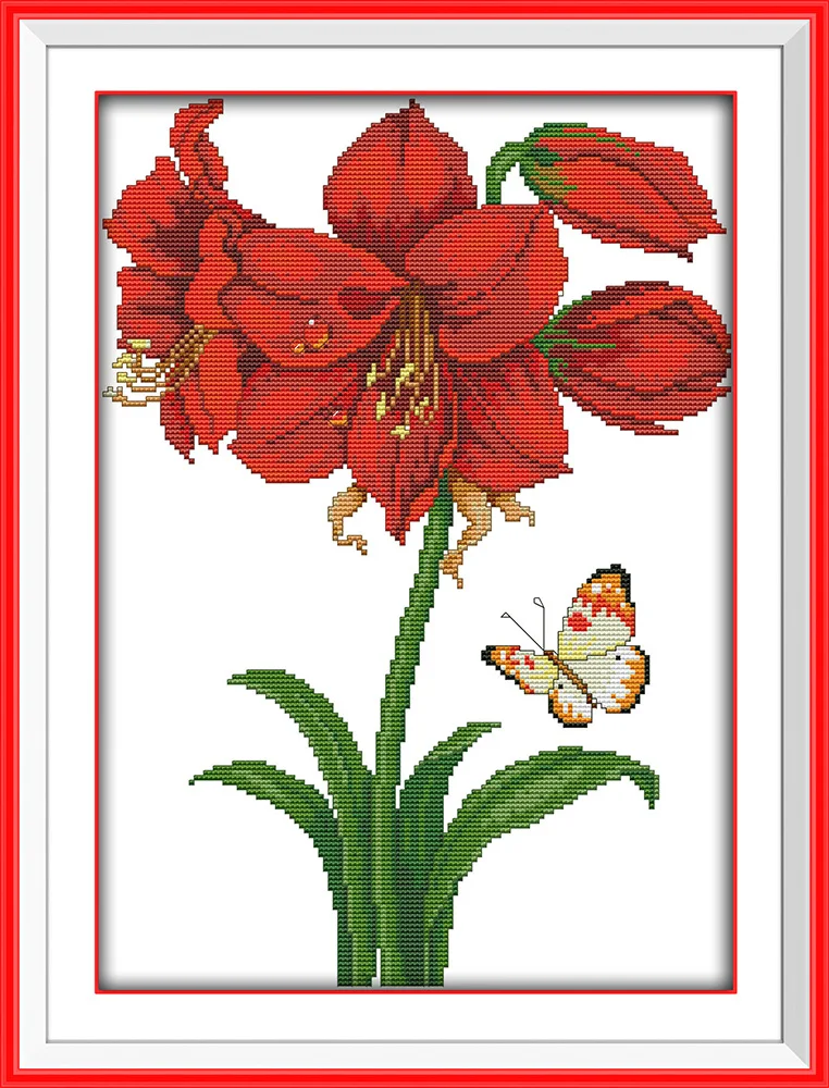 Butterflies over Flowers (14) cross stitch kit lily 14ct 11ct count print canvas stitching embroidery DIY handmade needlework | Дом и сад