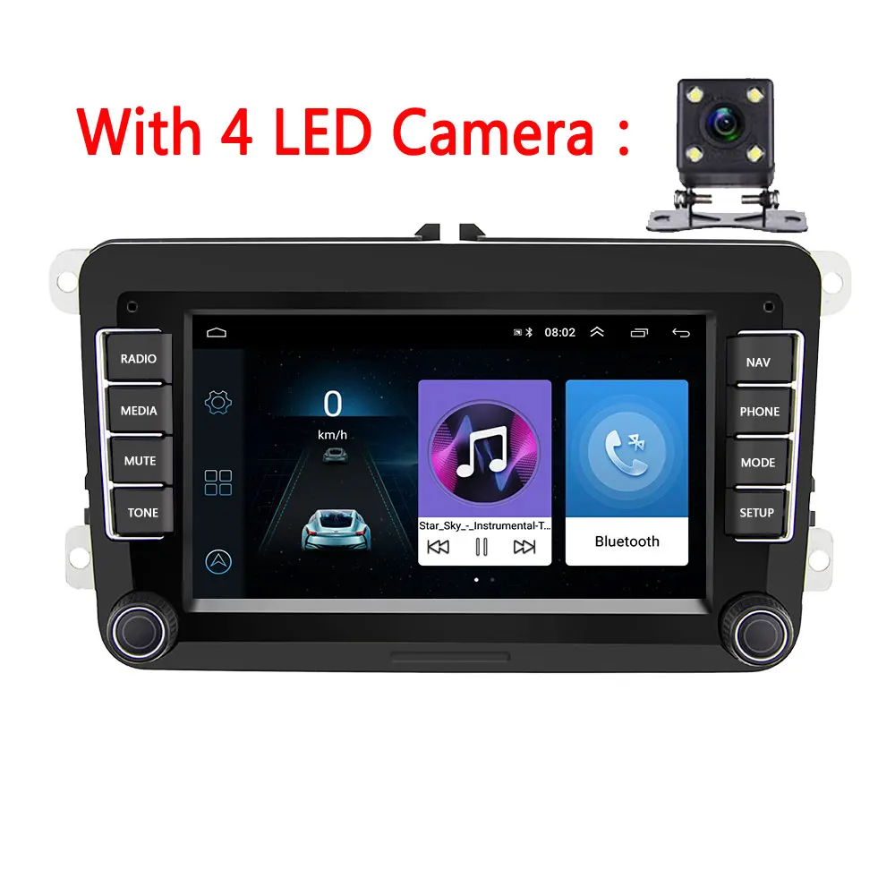 With 4 LED Camera Podofo " Android автомобильный мультимедийный плеер 2 Din wifi gps навигация Авторадио для Skoda VW Passat B6 Polo Golf 4 5 Touran Seat FM - Цвет: With 4 LED Camera