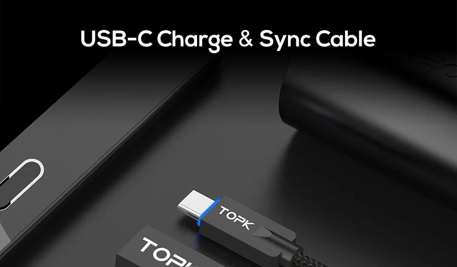 TOPK [5-Pack] светодиодный светильник usb type C кабель из цинкового сплава для синхронизации данных type-C USB кабель для samsung Galaxy S9 Plus Xiaomi Mi6 USB C порт