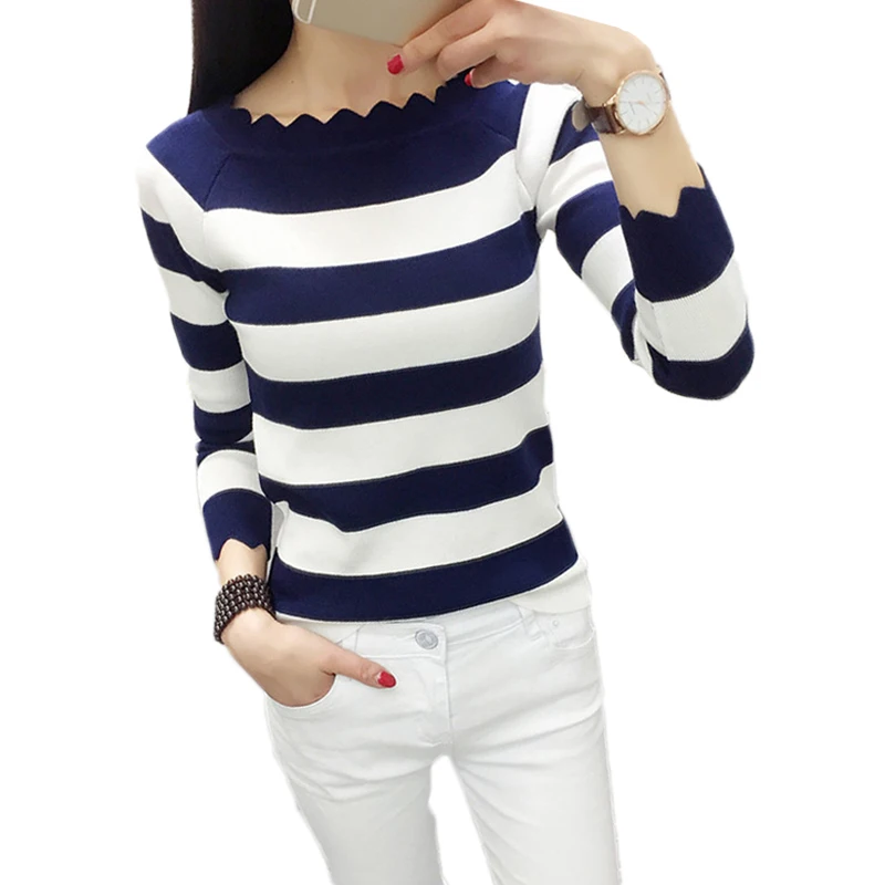 Женские повседневные осенние полосатые вязаные свитера модные пуловеры топы