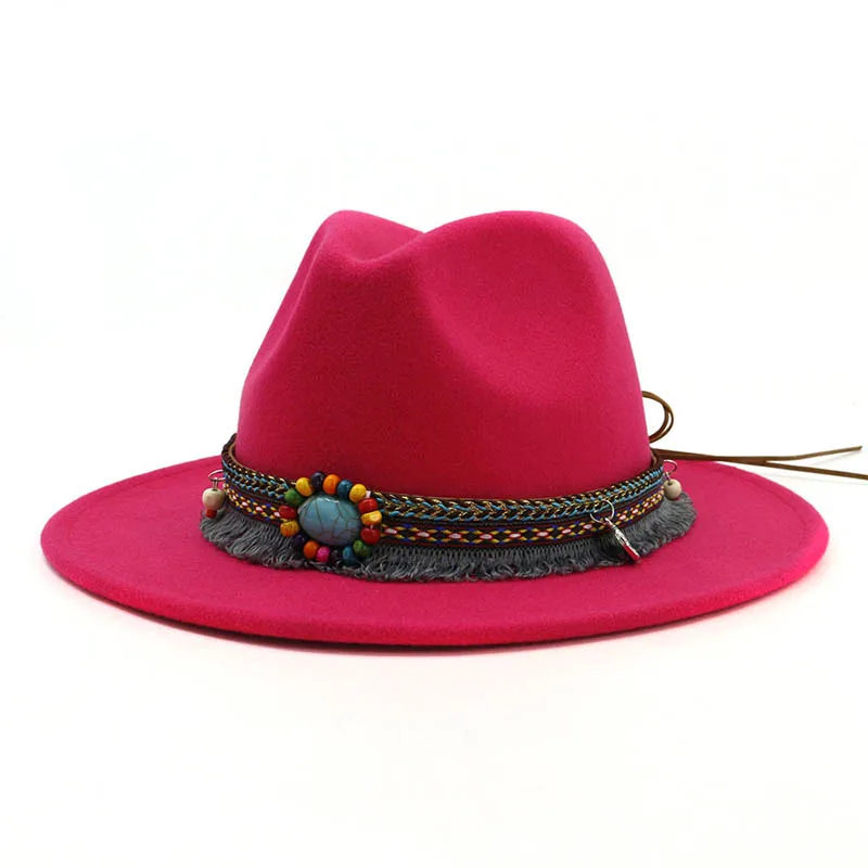 

High Women Jazz Caps Hats Bohemia Style Woolen Hats for Spring Summer Beach DOG88
