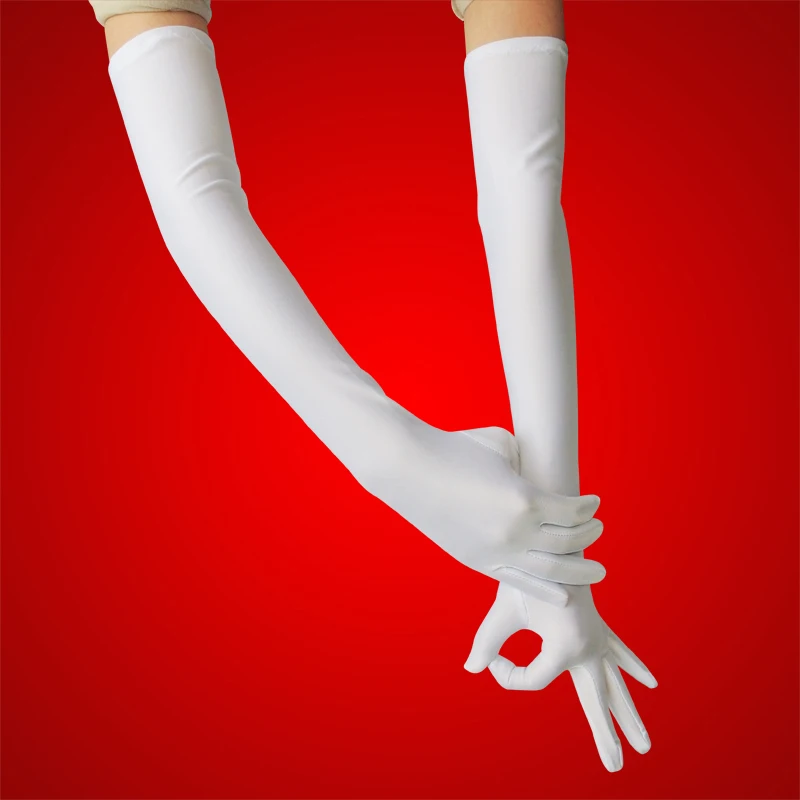 Бесплатная доставка 2 пары эластичных перчаток из спандекса белые длинные
