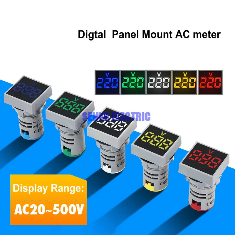 AC24 500V 22 мм крепление квадратный светодиодный Дисплей Цифровой вольтметр лампа