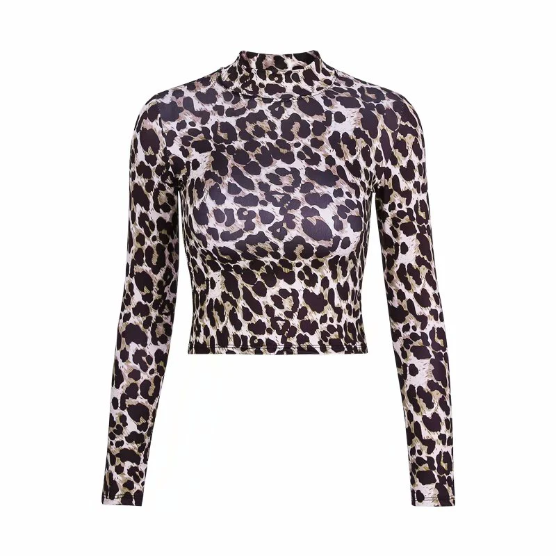 Водолазка Для женщин High Street Wear Leopard и со змеиным принтом с коротким длинным