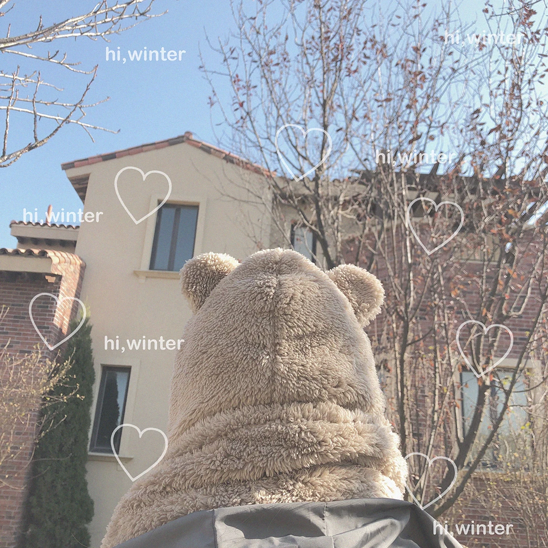 Японский женский теплый шарф Kawaii Bear зимний мягкий плюшевый с капюшоном шапка