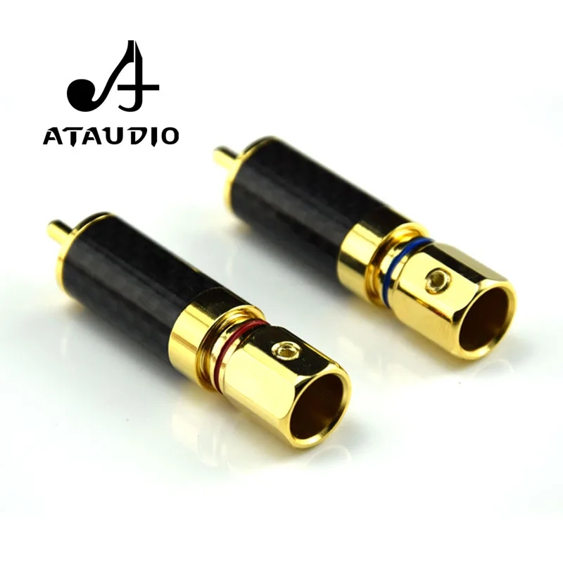 ATAUDIO 4 шт. HIFI RCA штекер Высокое качество углеродного волокна 24 К Позолоченные RCA разъемы