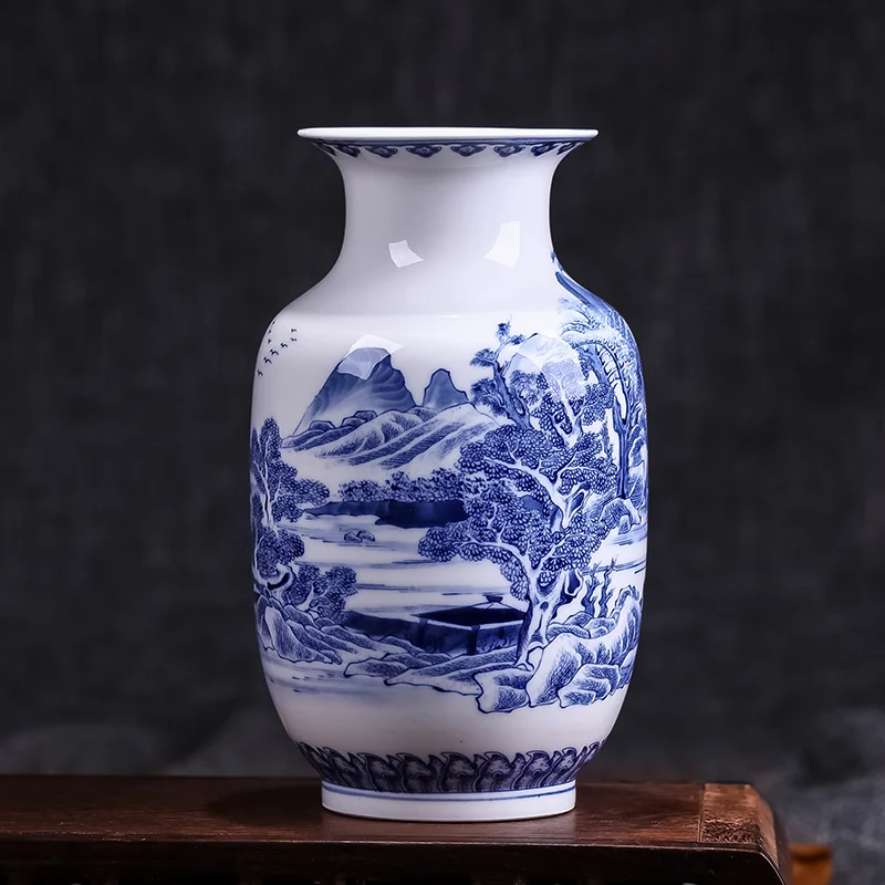 Jingdezhen антикварная неглазурованная сине-белая керамическая ваза украшение для