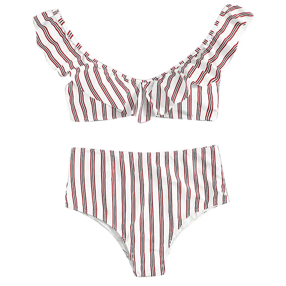 Полосатый Бандаж с открытой спиной пуш-ап Мягкий пляжный Холтер Бикини Купальник