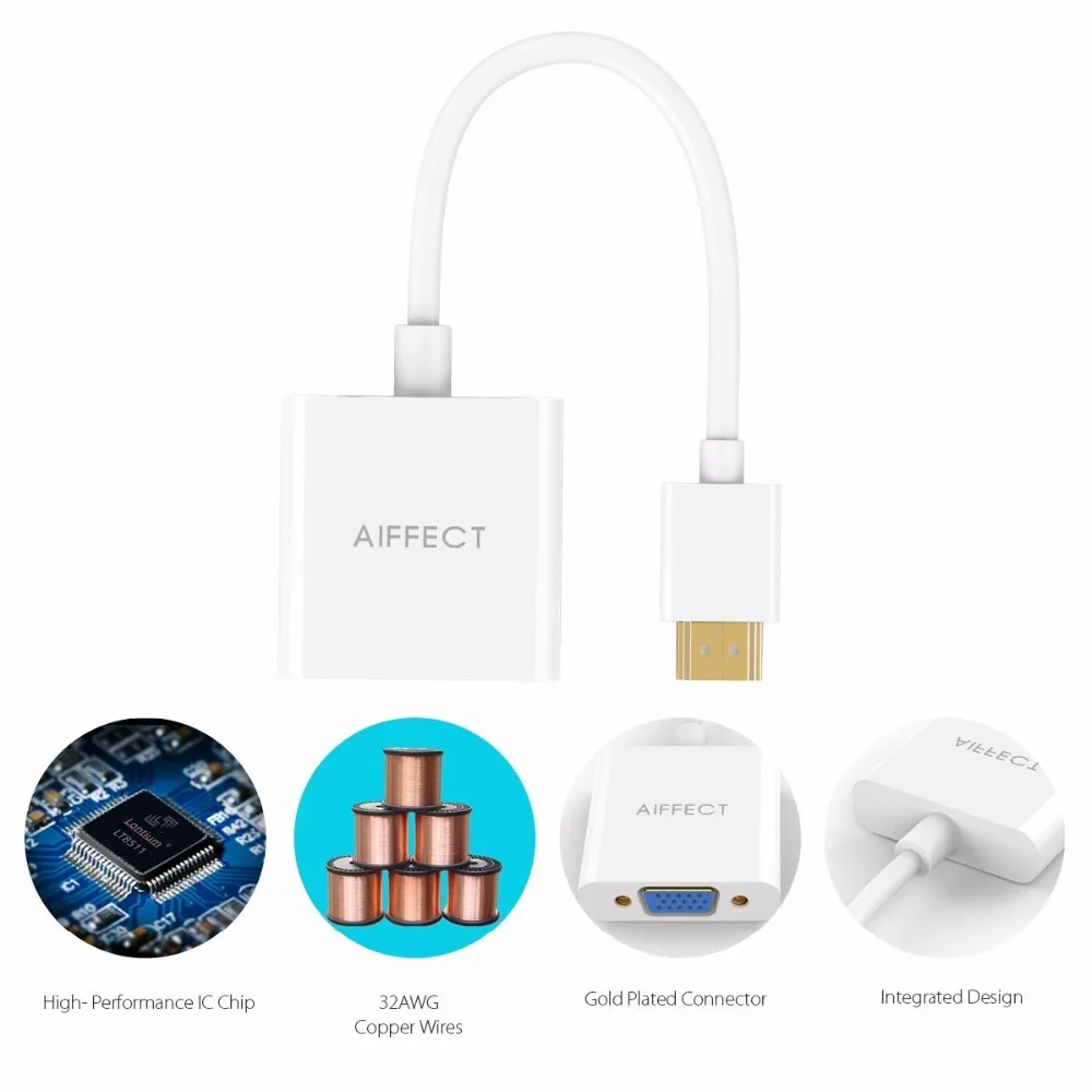 AIFFECT 1080P адаптер для конвертера HDMI в VGA Xbox 360 PS3 ноутбука настольного компьютера hdmi
