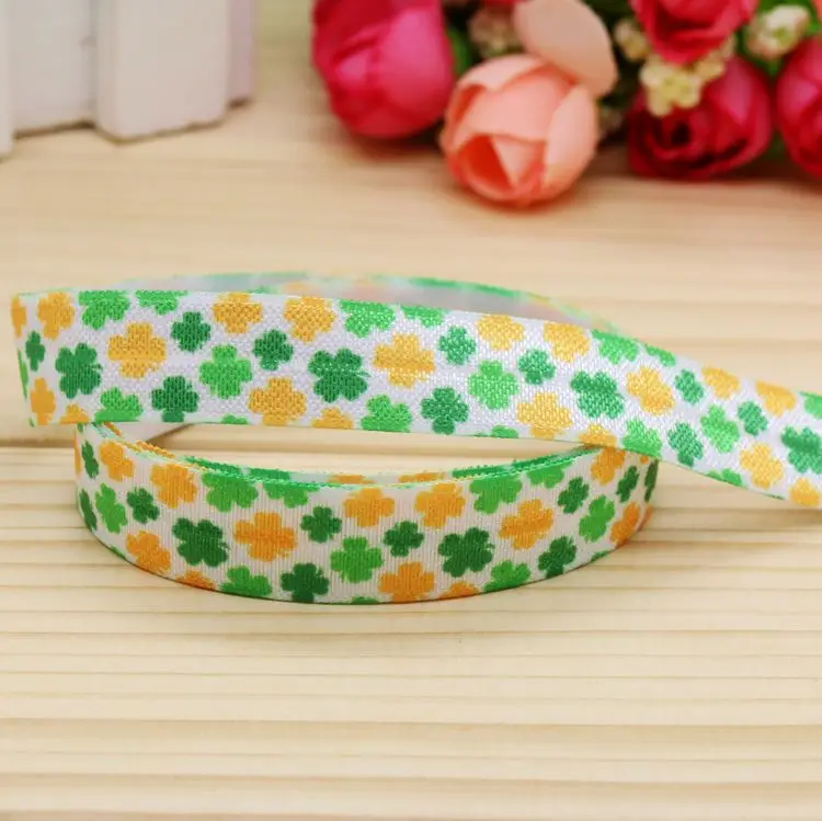 

5/8'' Free shipping Fold Elastic FOE St. Patrick's Day printed headband headwear hairband diy decoration wholesale OEM P5130