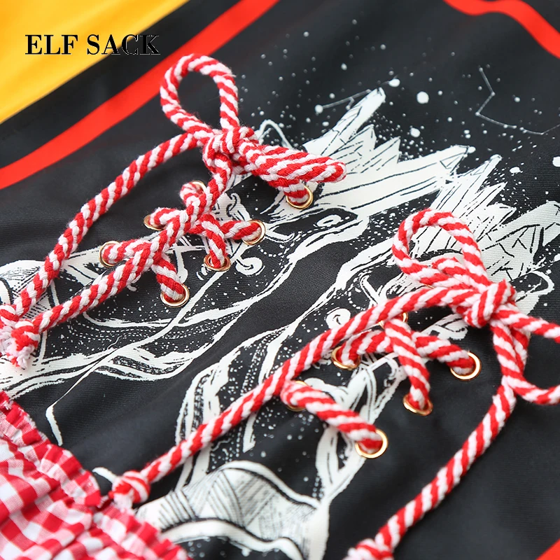 Женское винтажное платье ELFSACK свободное Сетчатое с оборками буквенным принтом и