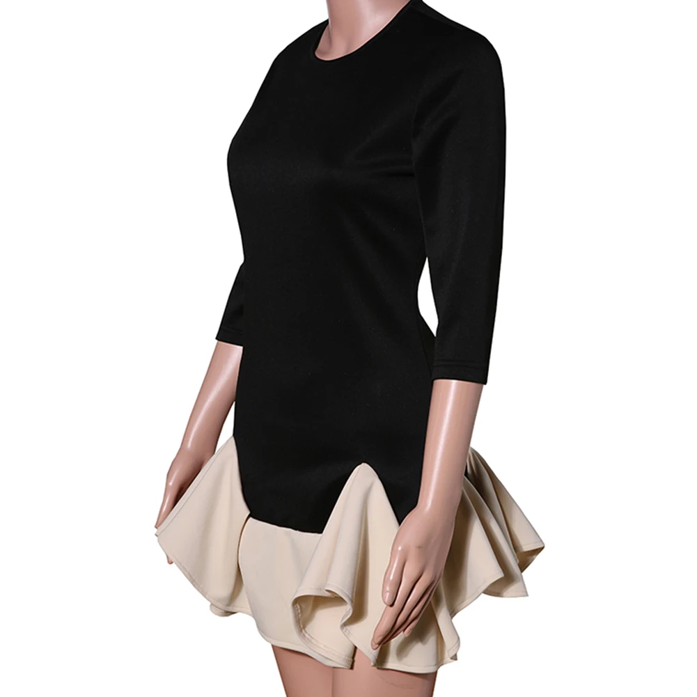 Модные женские туфли в стиле пэчворк с круглым вырезом и длинными рукавами мини