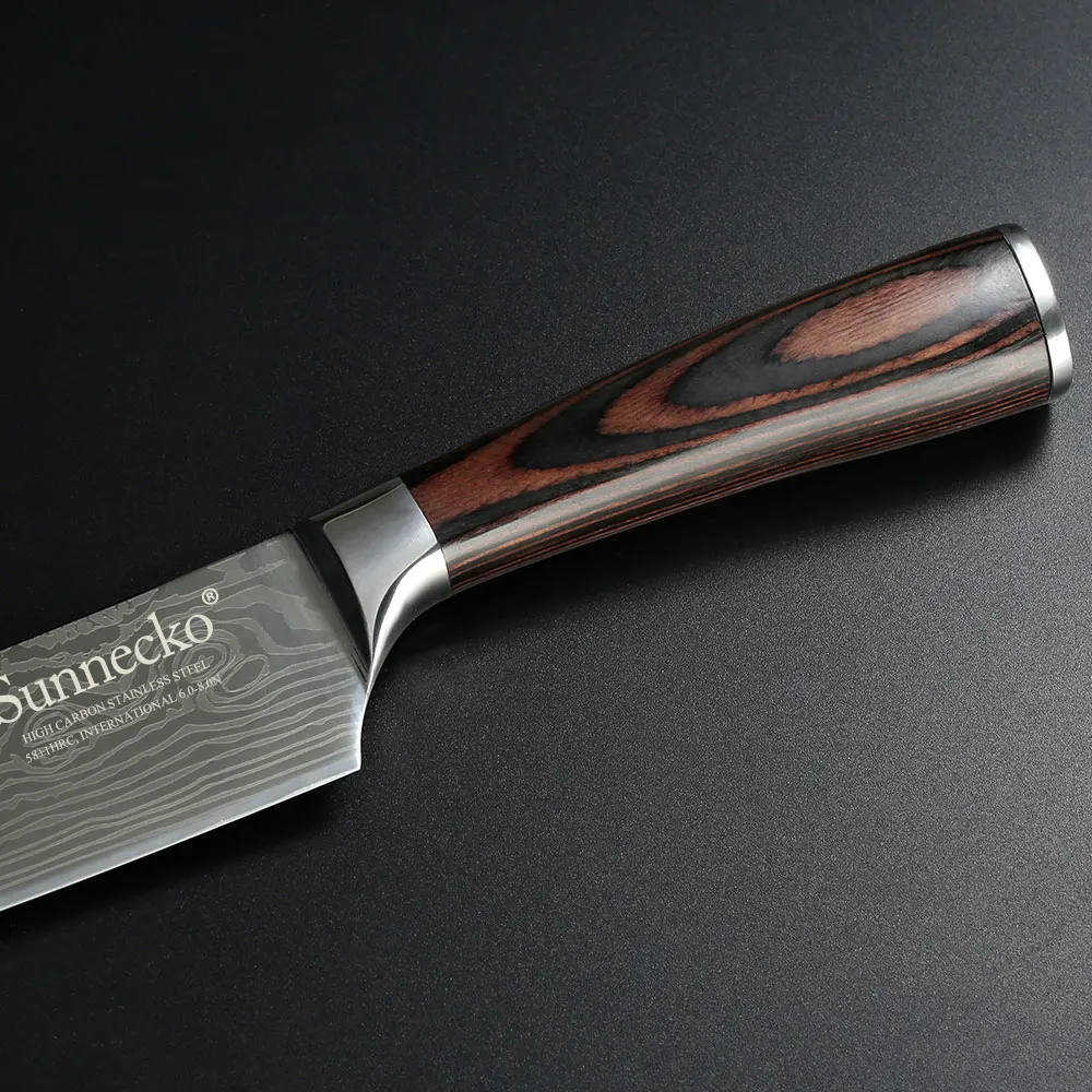 

SUNNECKO Professional 8" Chef Knife Stainless Steel Mirror Laser Pattern Knives Wood Handle Sharp Imitation Damascus Chef Knife
