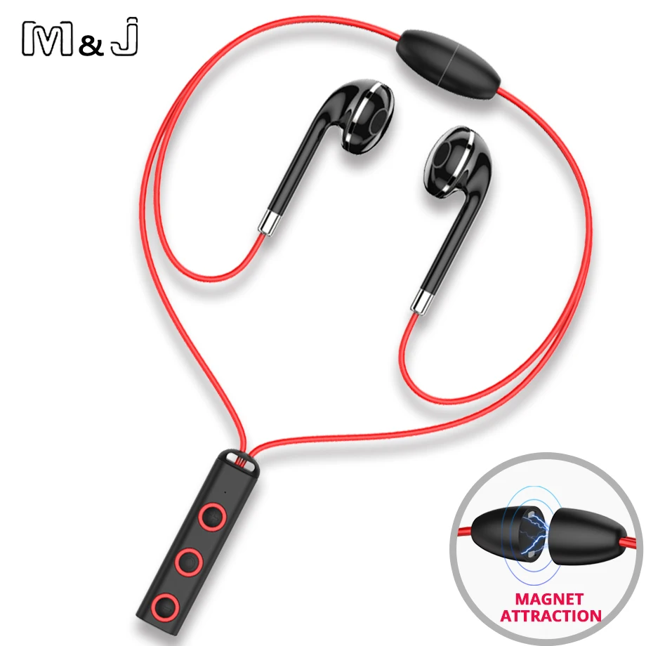 Магнитные беспроводные Bluetooth наушники M & J стереогарнитура с микрофоном для