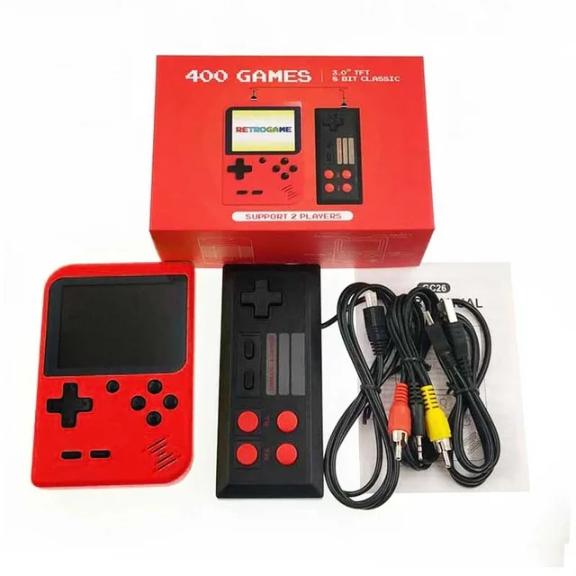 Red with Gamepad Новая портативная мини портативная игровая консоль 8 бит 3,0 дюймов цветной ЖК-дисплей Детский Цветной игровой плеер встроенный 400 игр 2 игрока в подарок - Цвет: Red with Gamepad